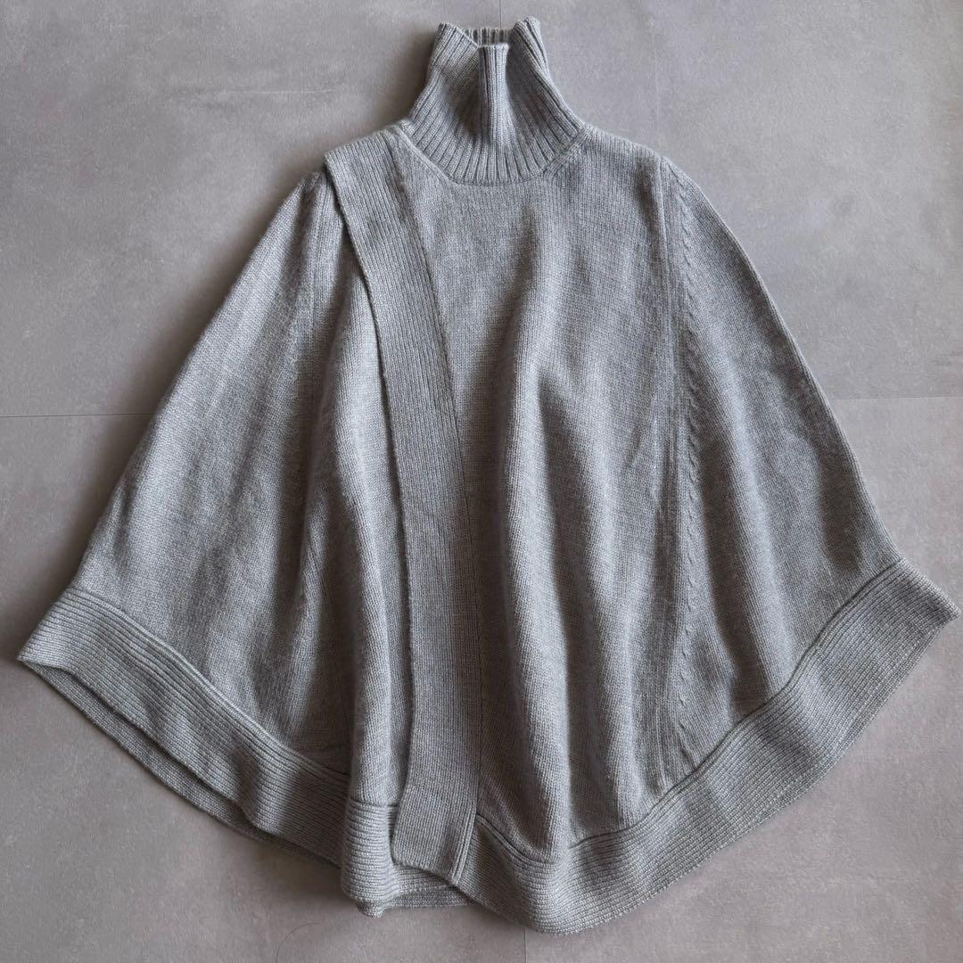 【美品✨】HYKE ニットポンチョ　厚手　アウター　タートルネック　グレー