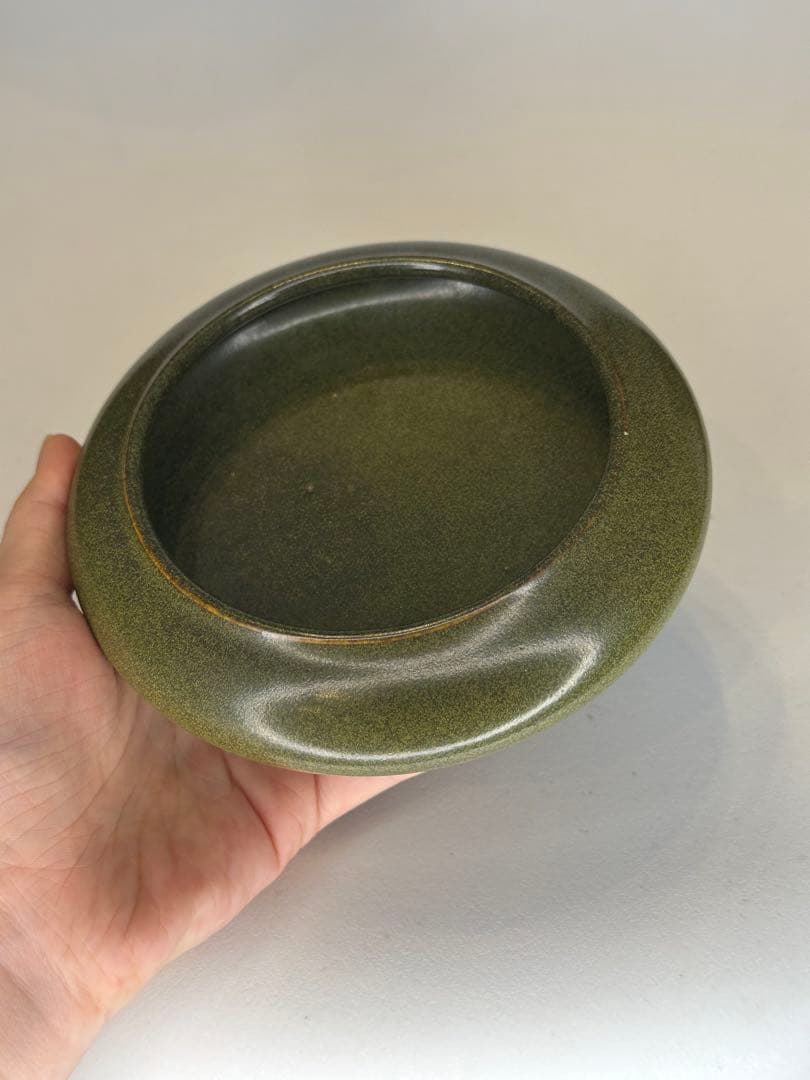 中国 清代光緒期 茶葉末釉 筆洗 オリーブ釉 文房 古美術 骨董品