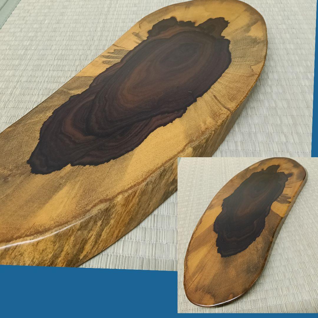 黒柿 敷板 敷台 2点 虫喰 楕円 花台 盆栽台 香炉台 飾り台 AK74