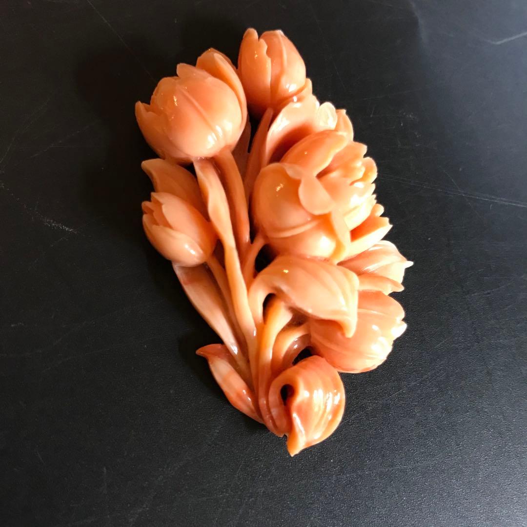 本珊瑚　彫刻品　花8