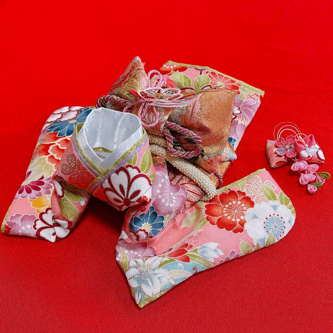 即納✨犬の着物✨犬用本格振袖 犬服 S 髪飾り付き 正絹金彩入り ピンク