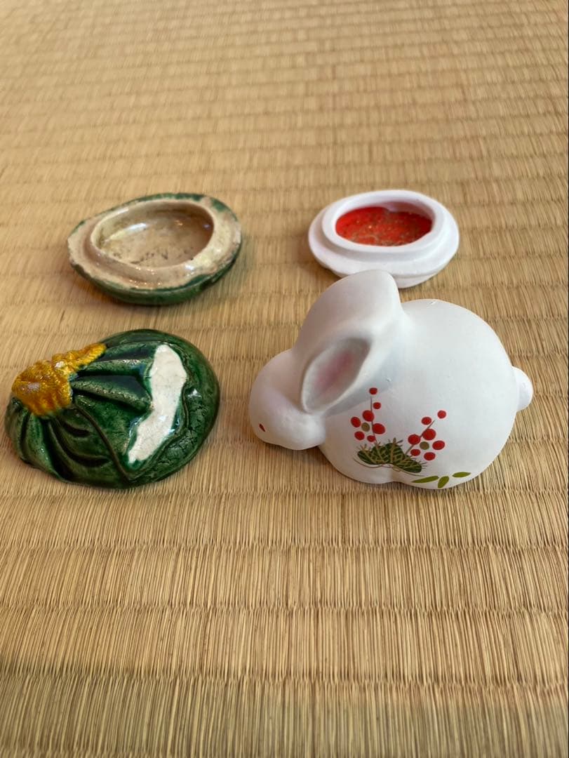 茶道具香合蓋置　堆朱　柚子　隅田川　砂金袋　お雛様　兎　つばき蓋置　ぼんぼり蓋置