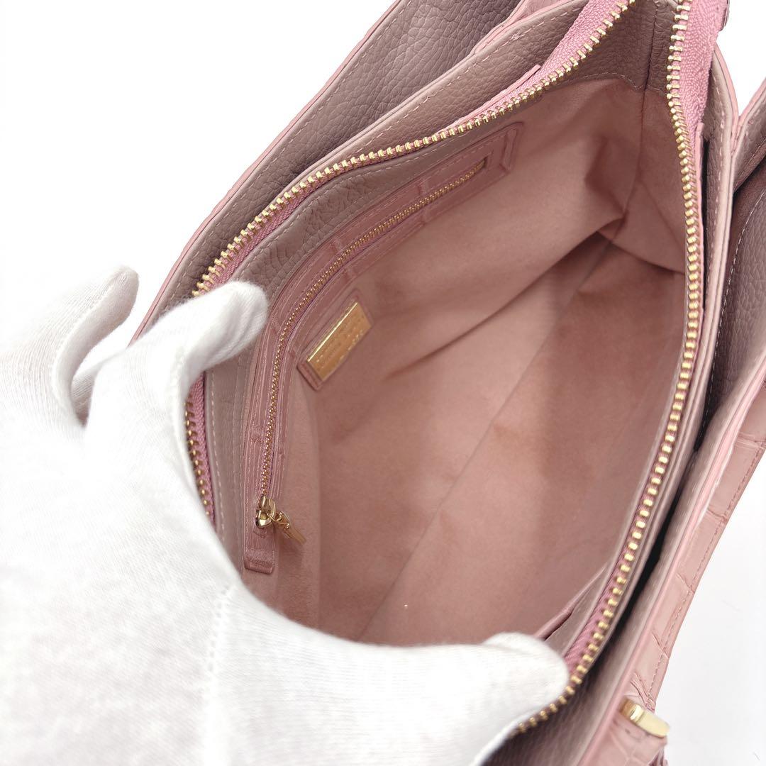 JRA認定 リアルクロコ 本革 2way ショルダーバッグ ハンドバッグ ピンク