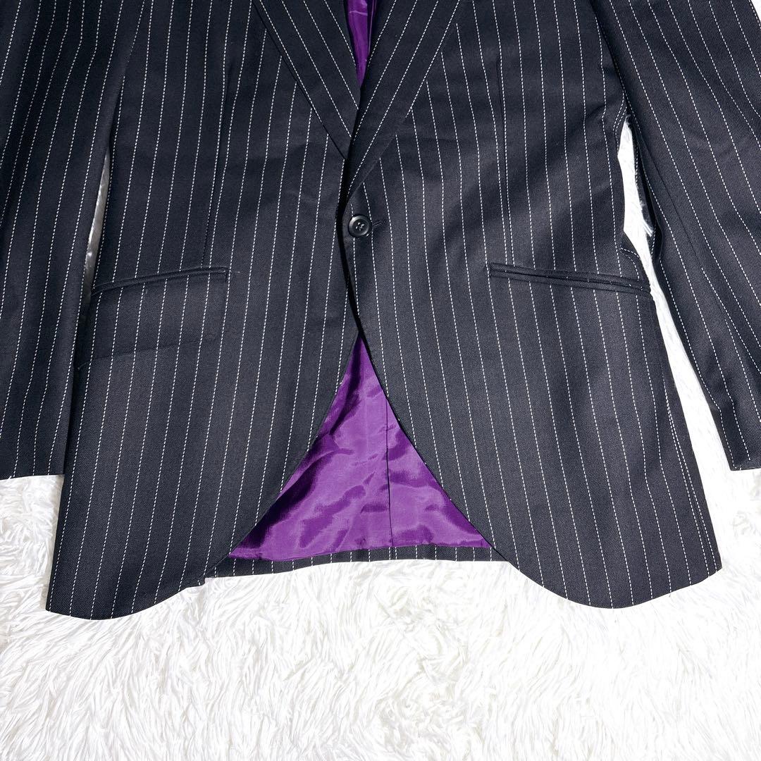 美品 TAILOR&CUTTER 有田一成 スーツ オーダー ストライプ 紫