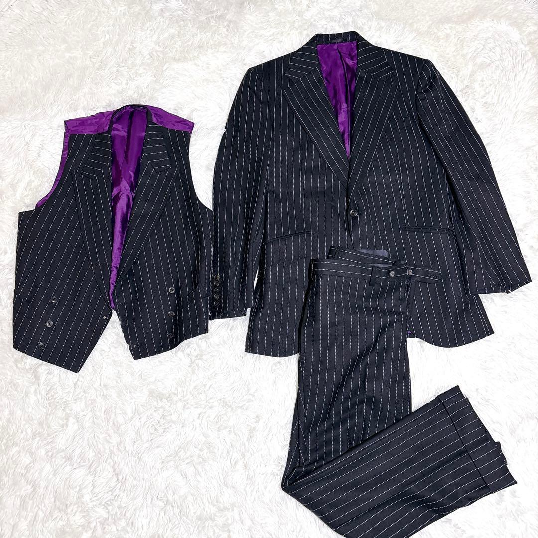 美品 TAILOR&CUTTER 有田一成 スーツ オーダー ストライプ 紫