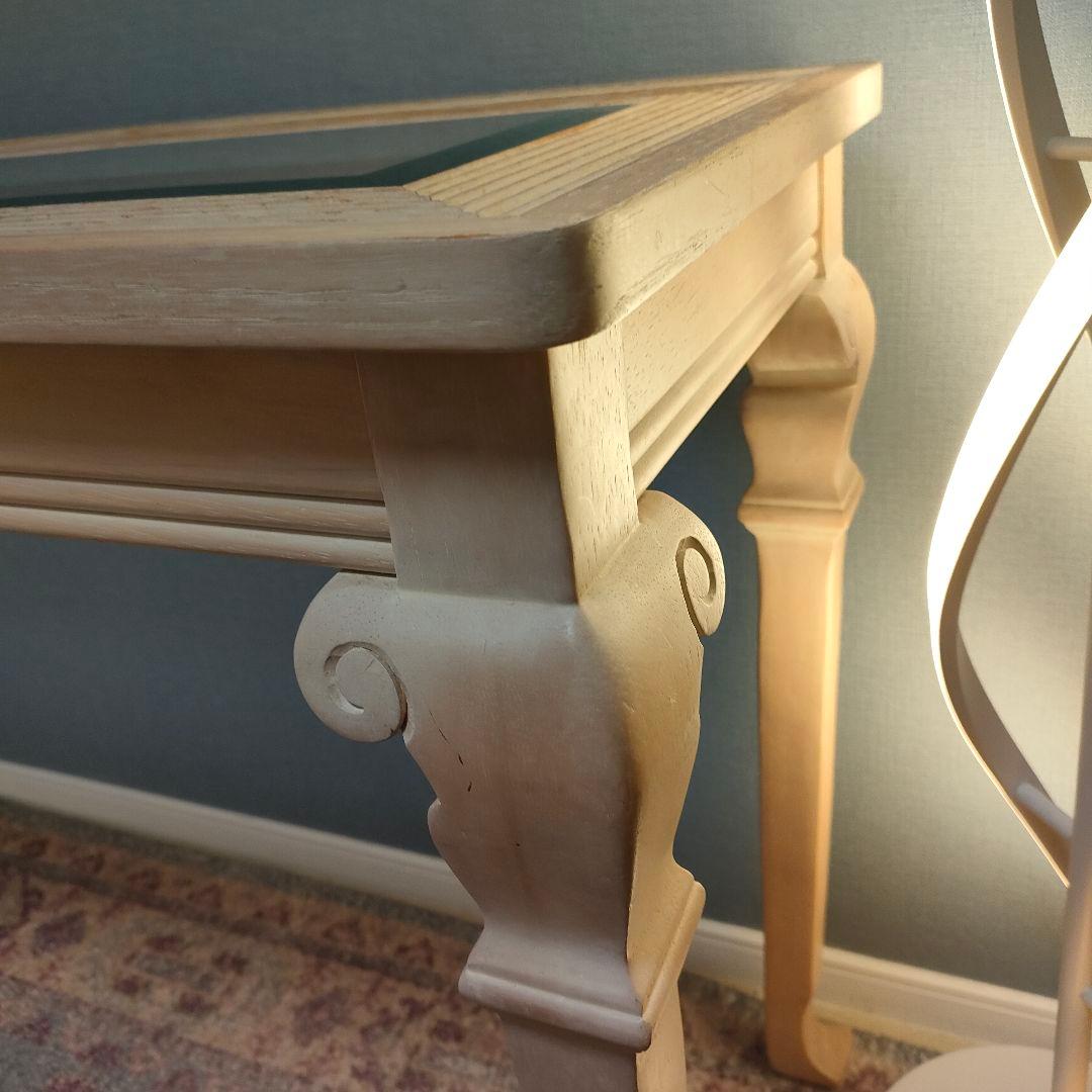 アメリカンシャビー コンソールデスク ガラス天板 猫脚デザイン