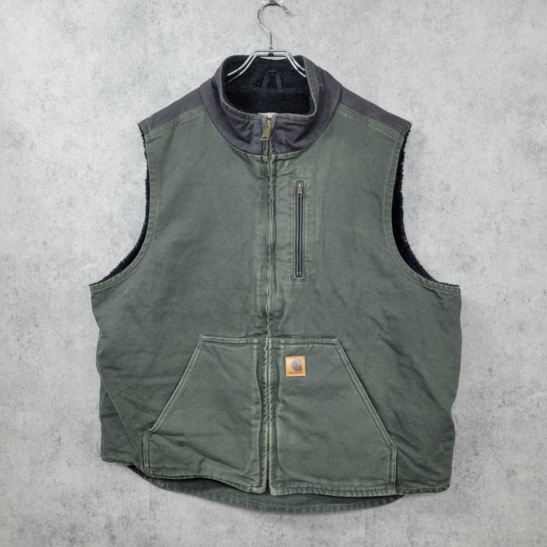 古着 90s メキシコ製 カーハート ダックジャケット ベスト カーキ XL