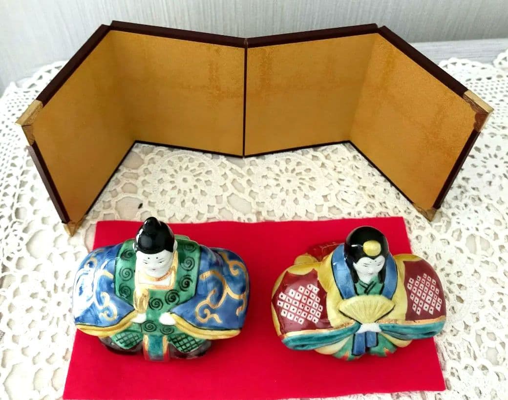 セール✨雛人形　青　九谷焼　屏風 敷物　雛祭り　人気ギフト
