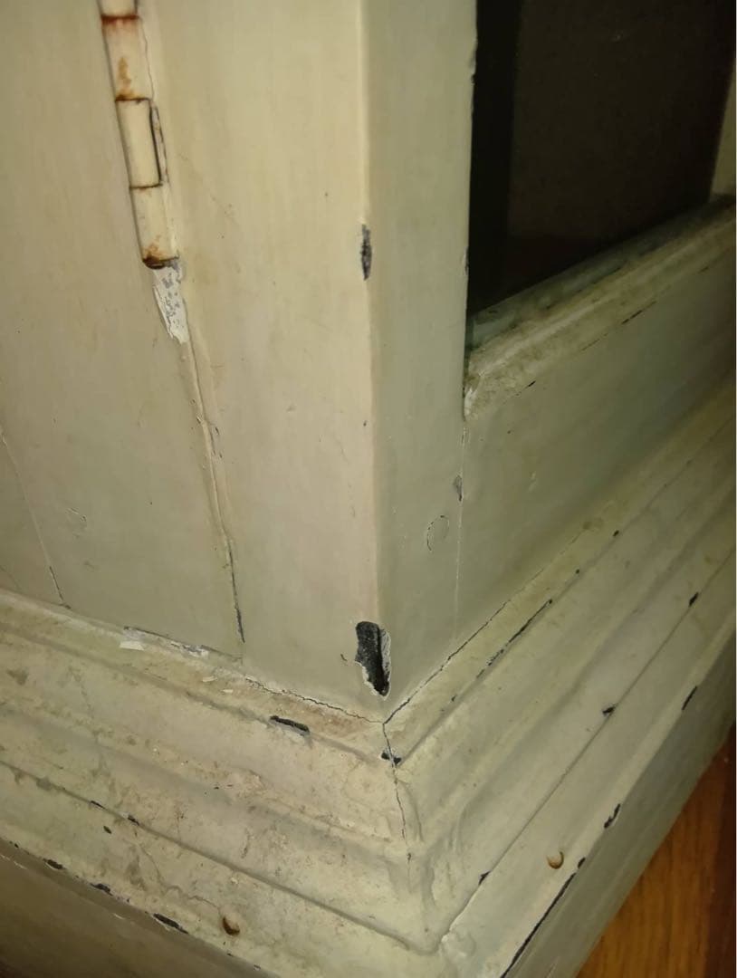 アンティーク ホワイト木製 キャビネット 大型 食器棚 ショーケース