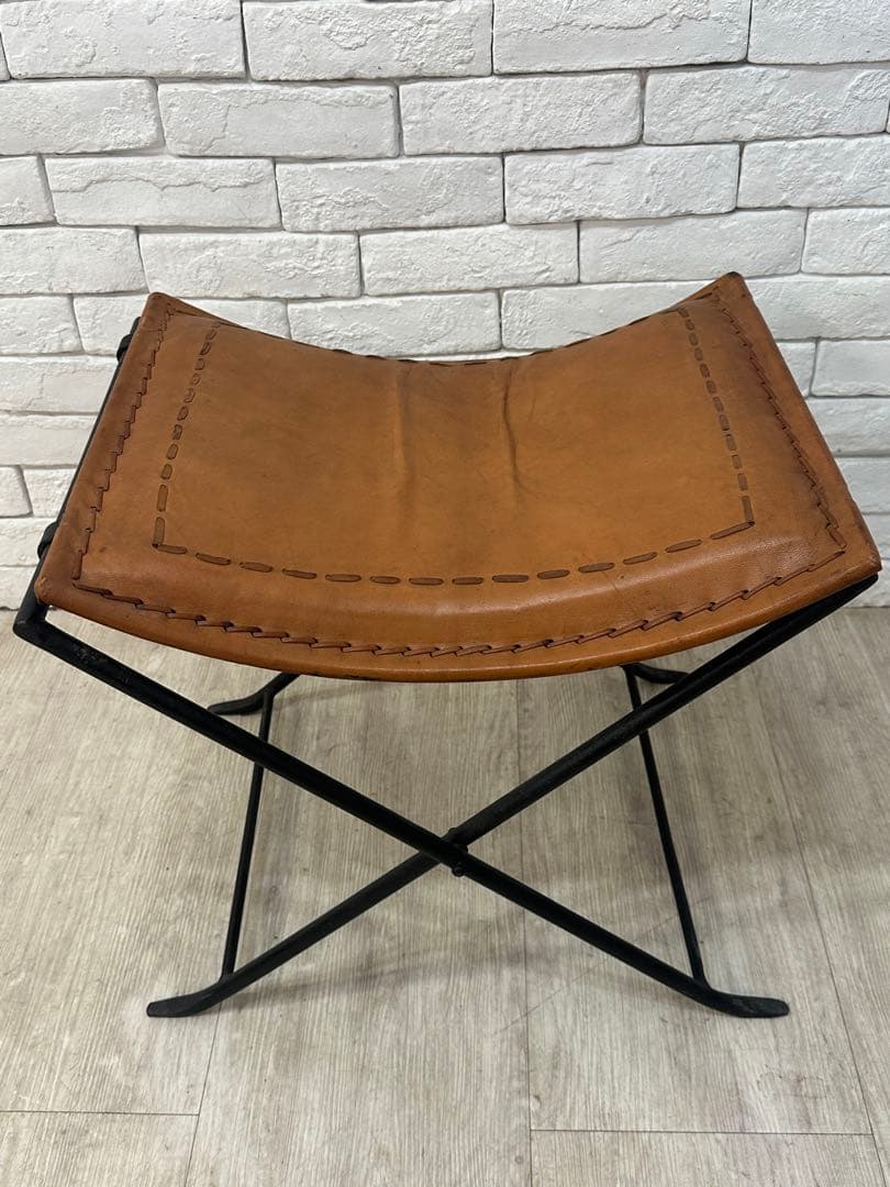 C ⭐️【全国送料無料】B-COMPANY ビンテージ　レザー　アイアン　スツール