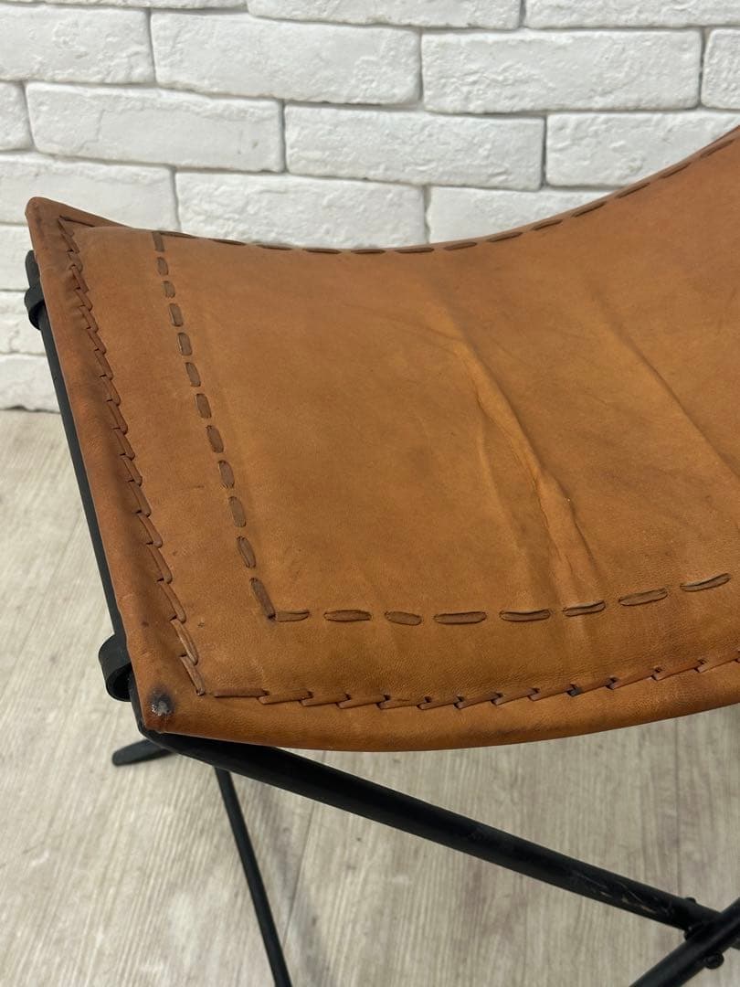 C ⭐️【全国送料無料】B-COMPANY ビンテージ　レザー　アイアン　スツール