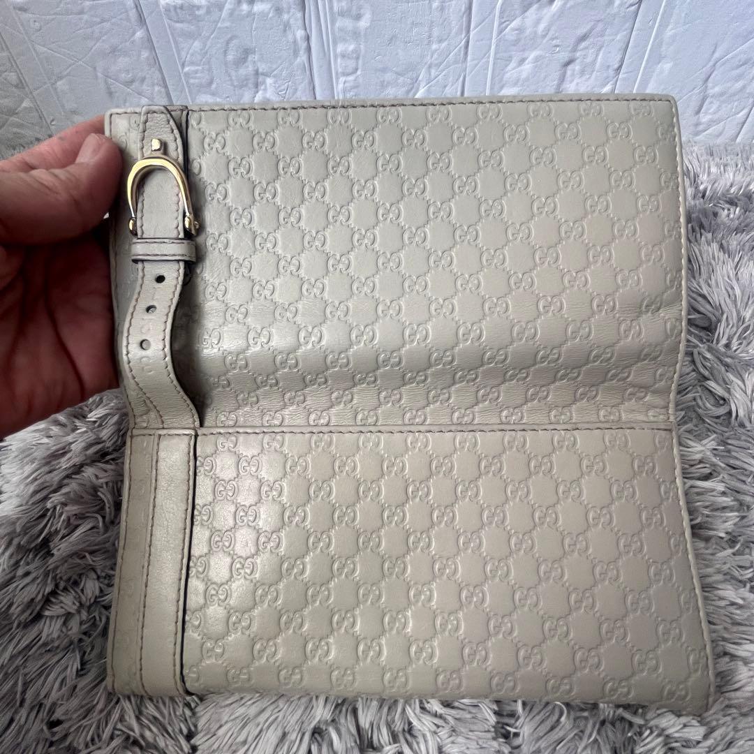 良品✨GUCCI マイクロシマ　ニース　長財布　ゴールド金具　ホワイトグレー