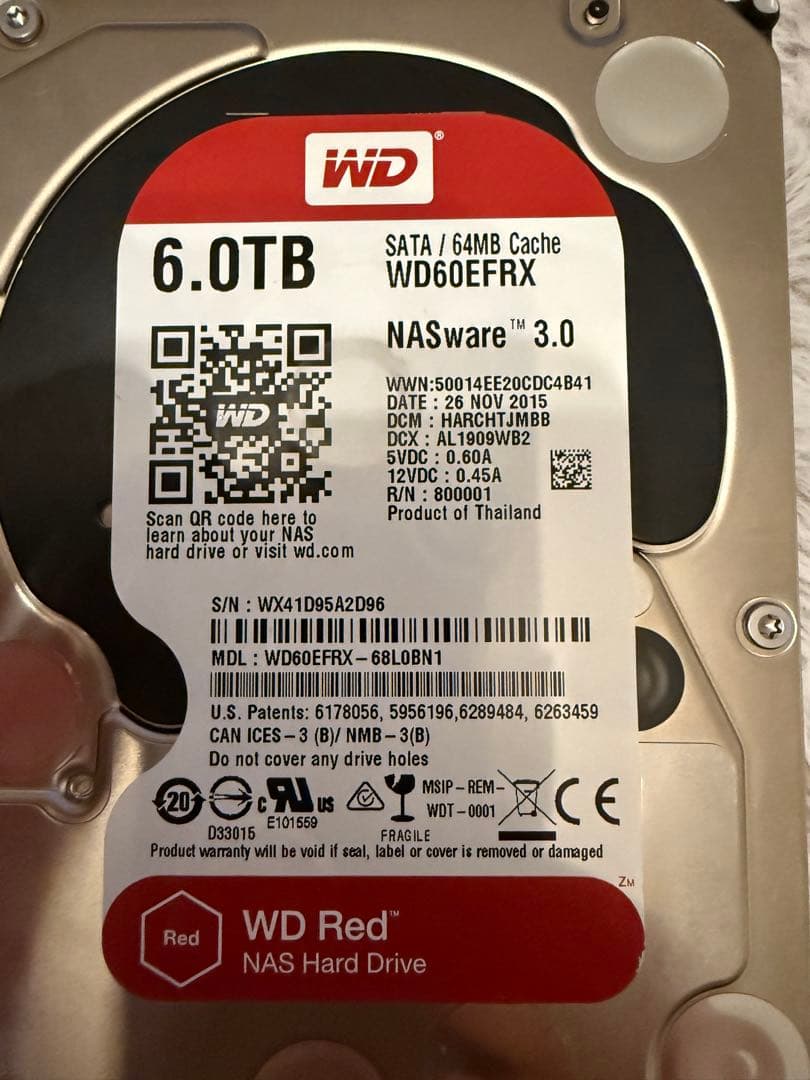 外付けハードディスク・ドライブ WD Red 6TB HDD WD60EFRX