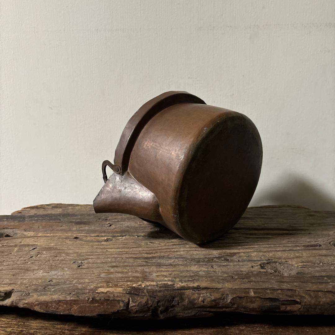 シャビー　古い片口銅鍋　⑥ コッパーケトル　片口　ガーデニング　古道具　検:李朝