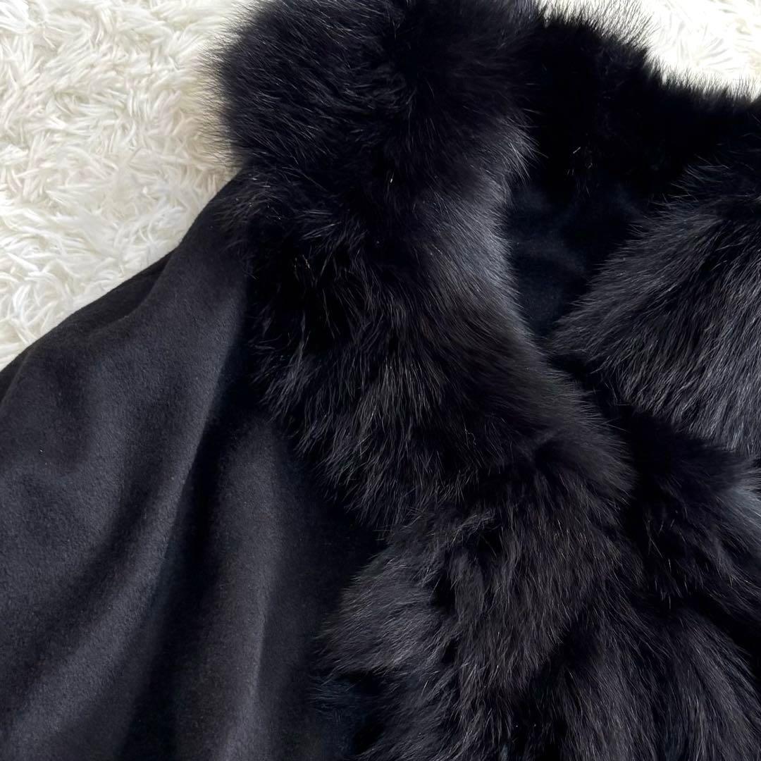 ポンチョ カシミヤ100% フォックスファー ブラック L〜LL