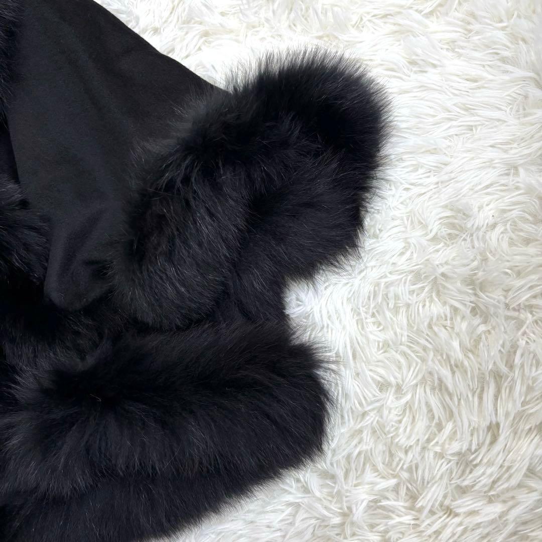 ポンチョ カシミヤ100% フォックスファー ブラック L〜LL