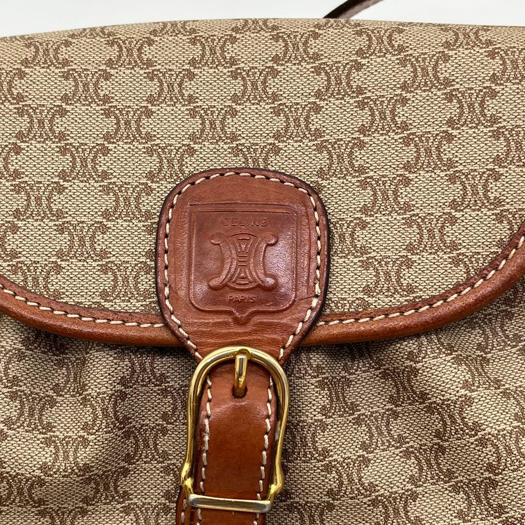 【美品】CELINE ショルダーバッグ 斜めがけ ホワイトマカダム柄 トリオンフ