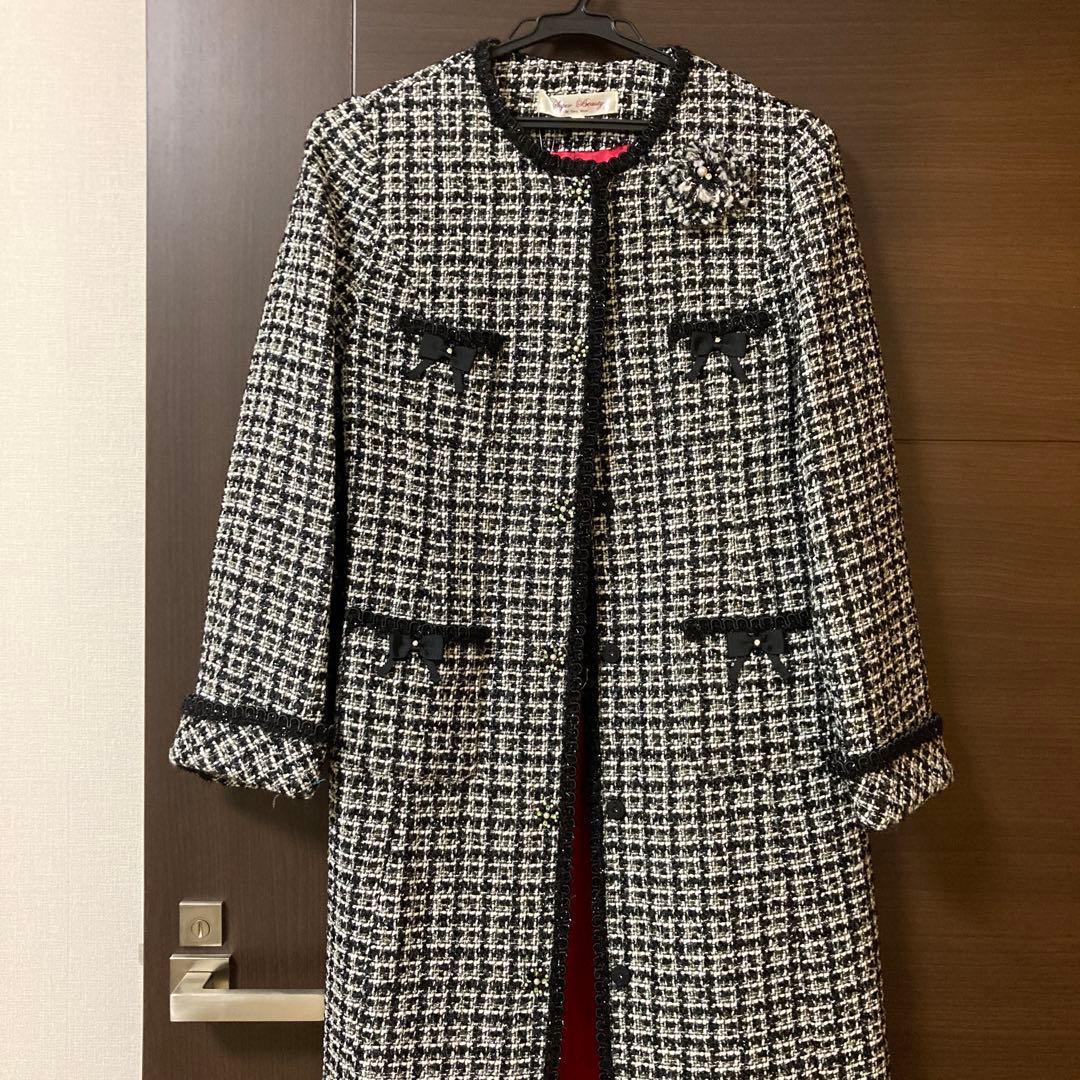 新品　ノーカラーツイードセミロングジャケット　40