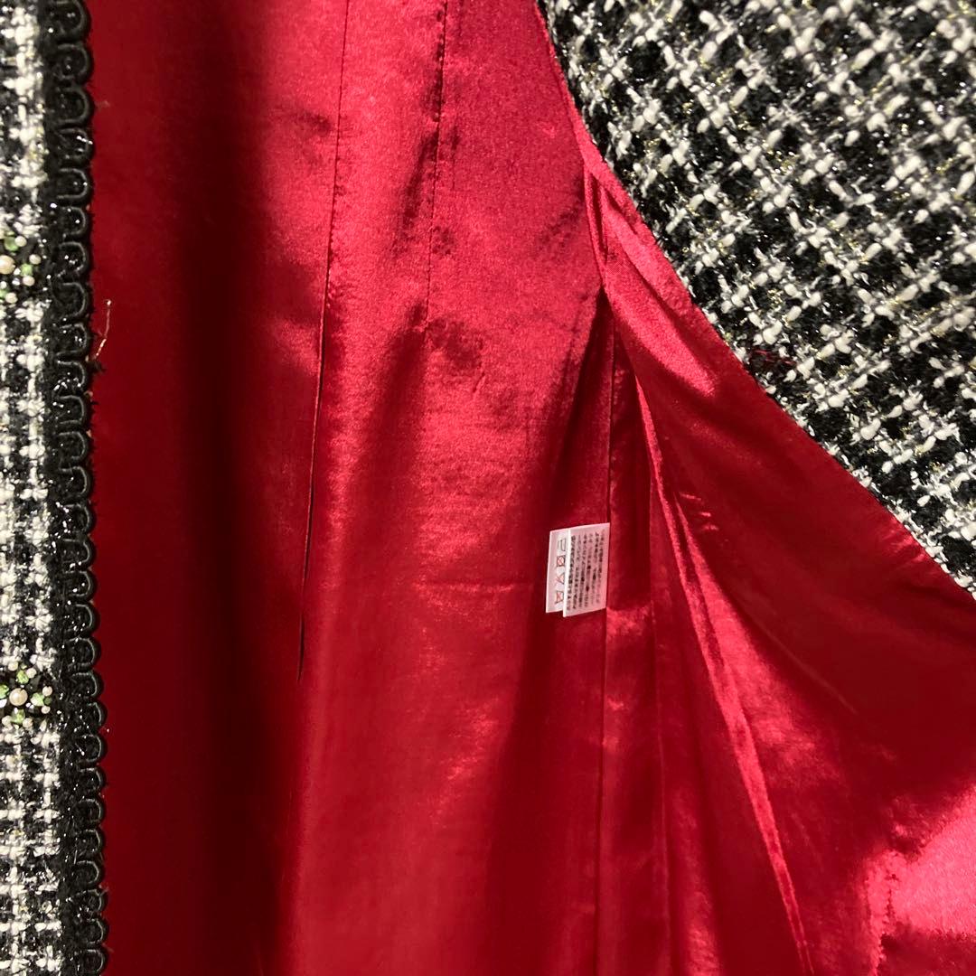 新品　ノーカラーツイードセミロングジャケット　40