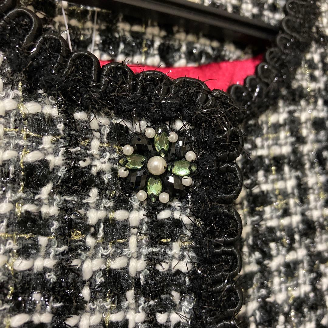 新品　ノーカラーツイードセミロングジャケット　40