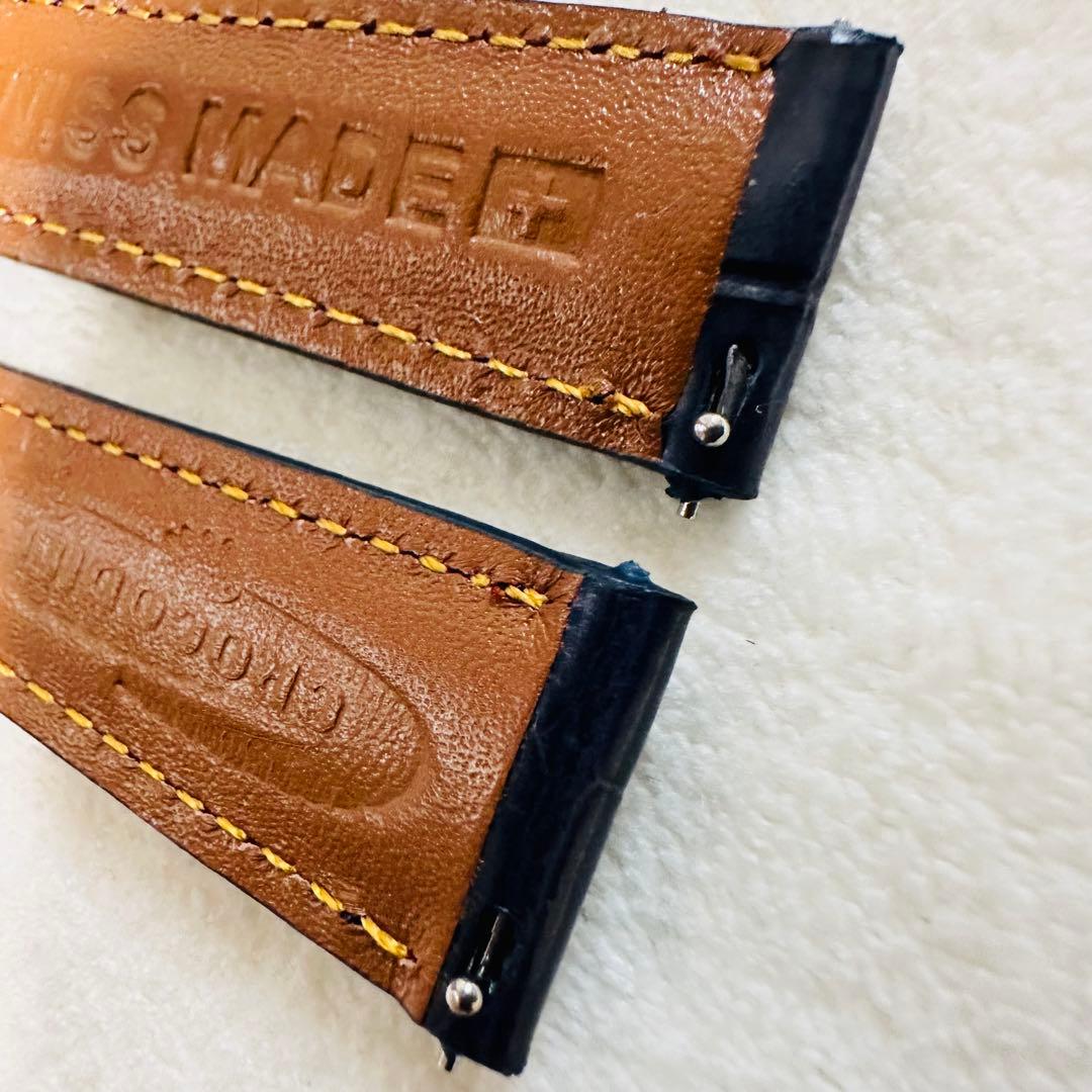 2070#19mm-16mmミッドナイトブルー★本物クロコダイルベルト★スイス製