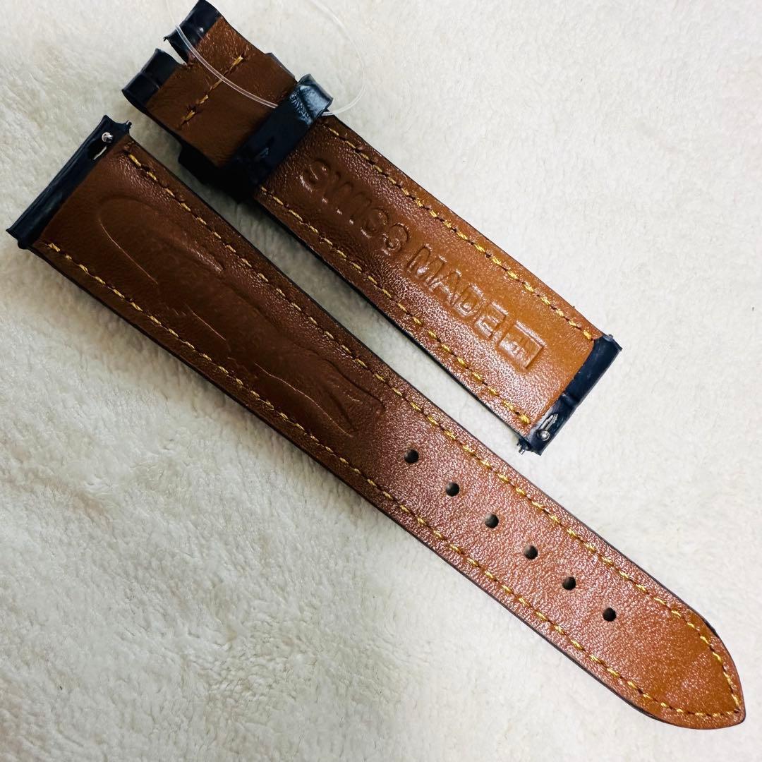 2070#19mm-16mmミッドナイトブルー★本物クロコダイルベルト★スイス製