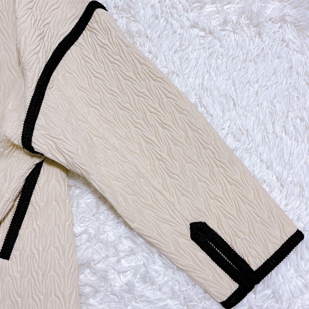 DES PRES ヘリンボーン ジャカード ノーカラー ショートコート ウール混