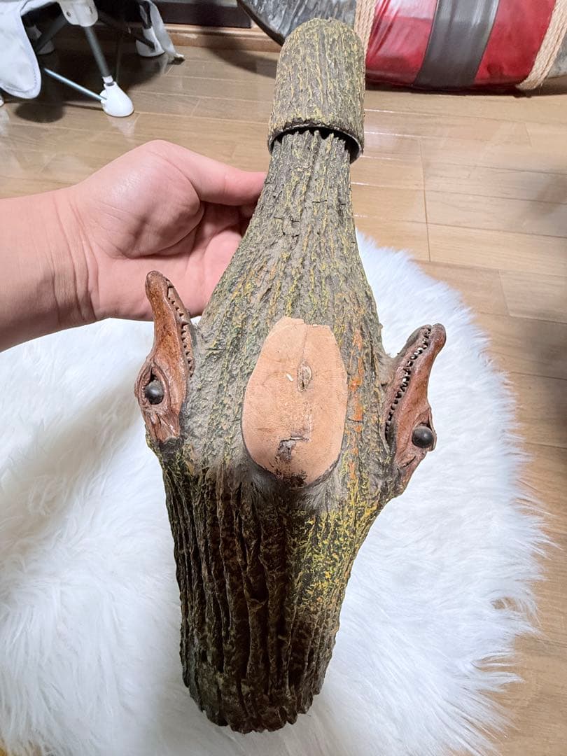 昭和レトロ 木彫り酒瓶 猪＆ワニ デザイン オブジェ