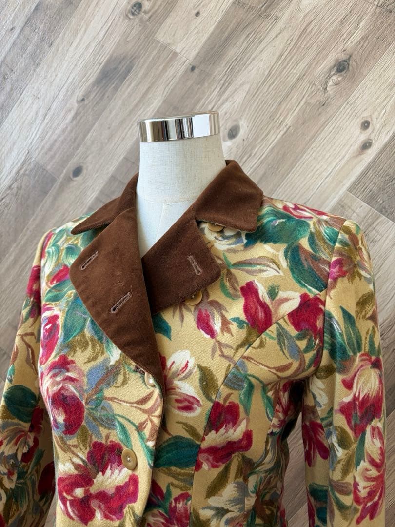 KENZO ケンゾー 日本製 ベロア 切替 花柄 総柄 テーラードジャケット