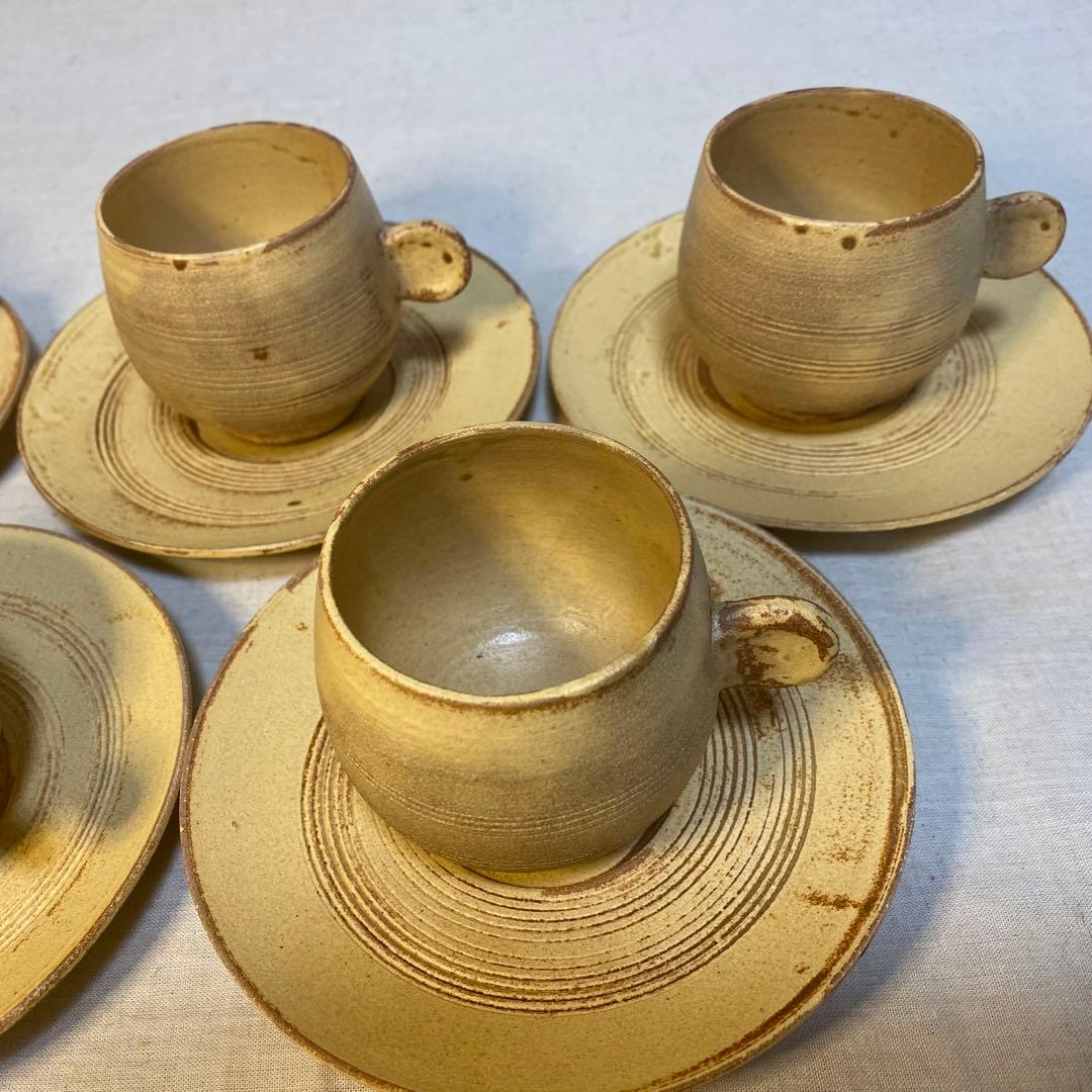 黄瀬戸　瀬戸焼　カップ&ソーサー　コーヒー　紅茶　小川欣二　5客