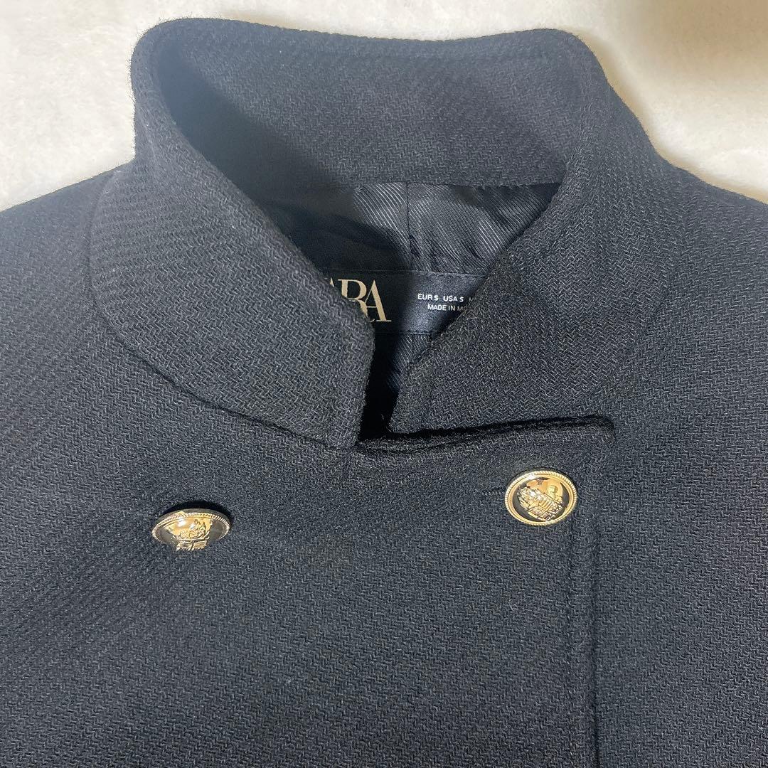 【美品】ZARA ダブルブレスト ナポレオンコート ウール ブラック S
