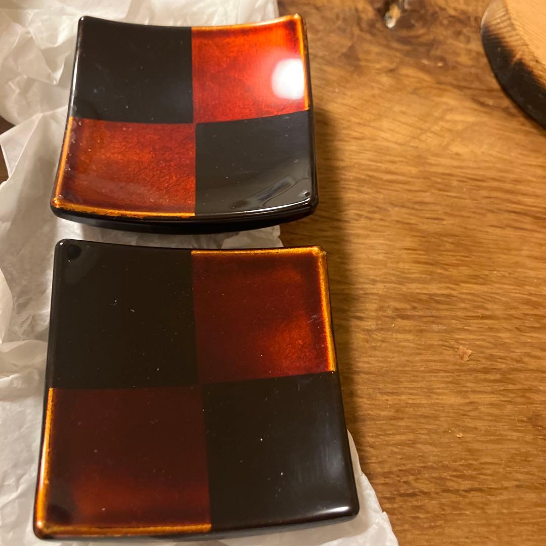 山田平安堂　市松白檀 角皿 5枚セット