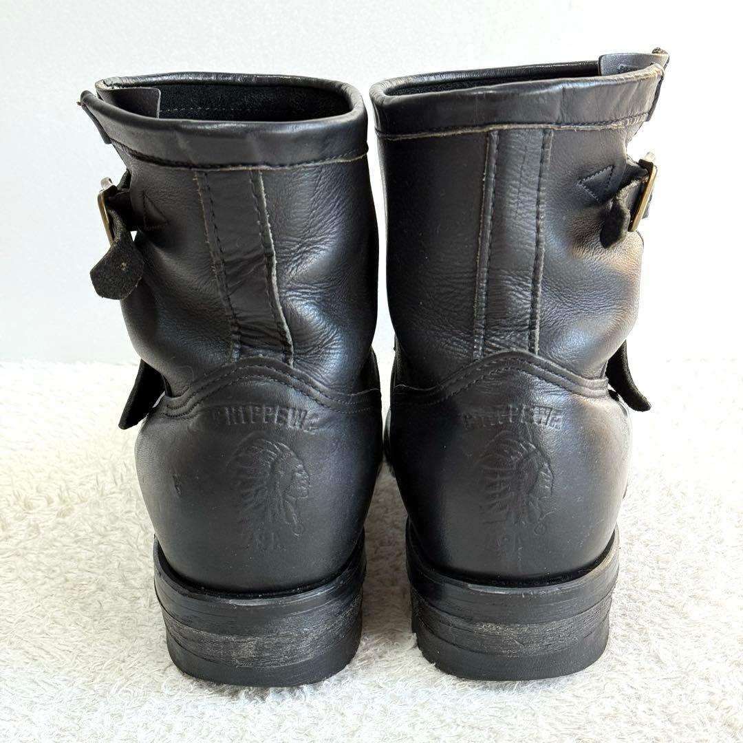 【Chippewa 白タグ】ショートエンジニアブーツ 黒 10E 28cm