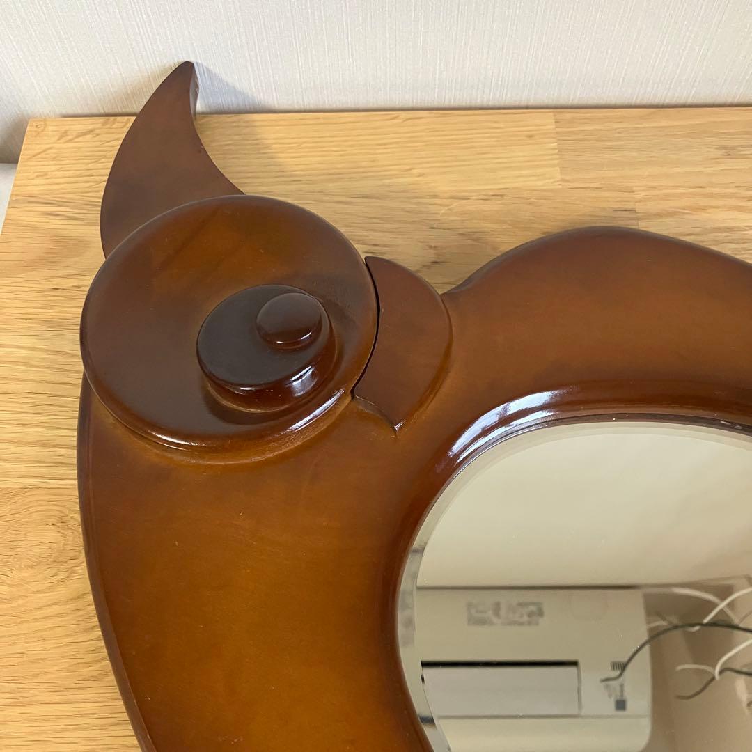 オウム型　壁掛け　木製　ミラー　鏡