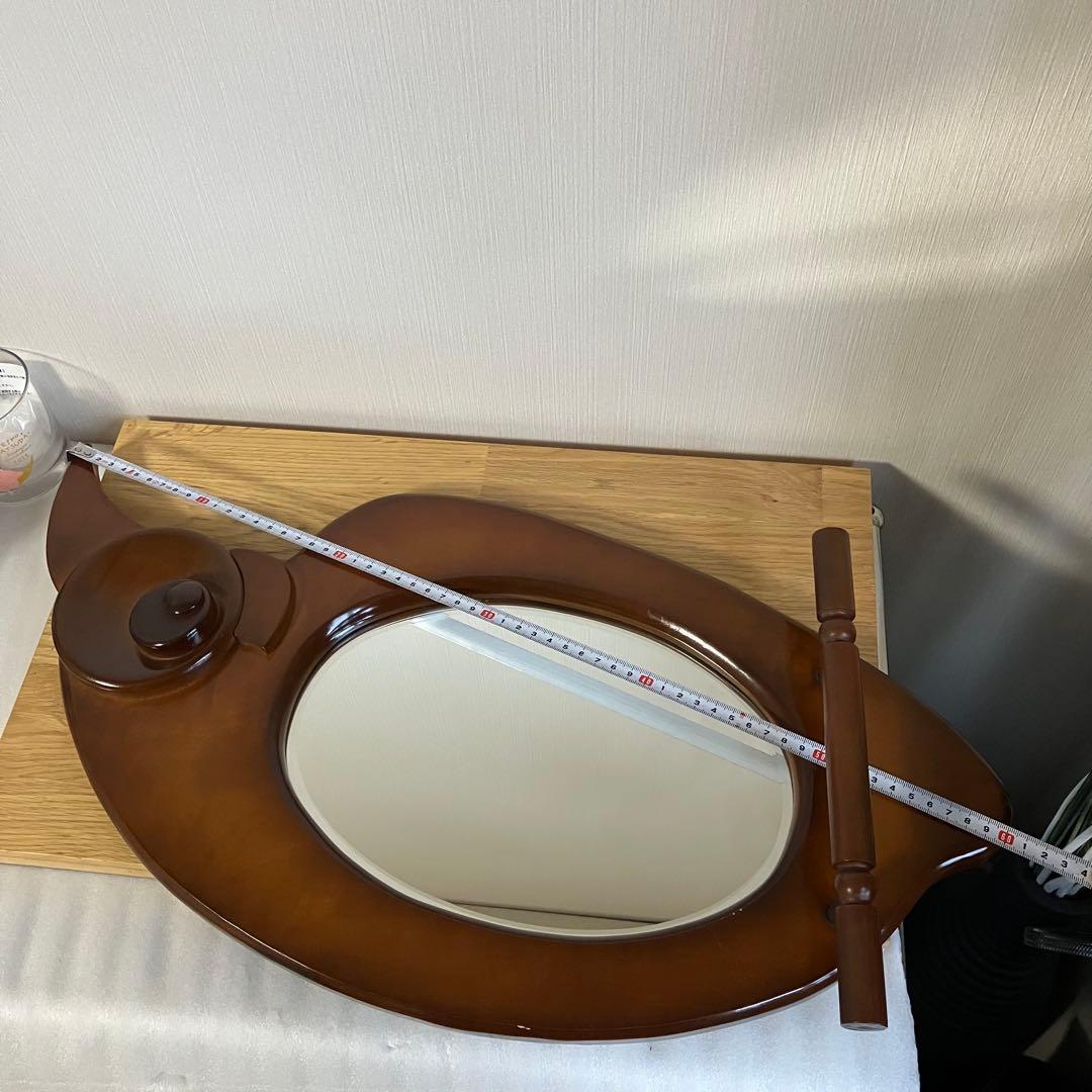 オウム型　壁掛け　木製　ミラー　鏡