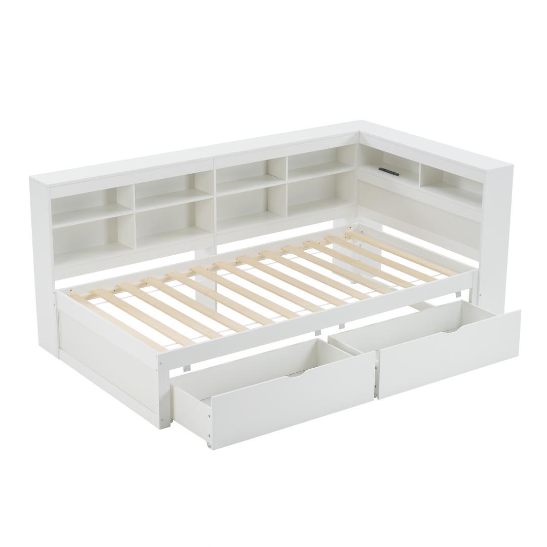 【新品】北欧風天然木システムベッド 階段・引き出し収納