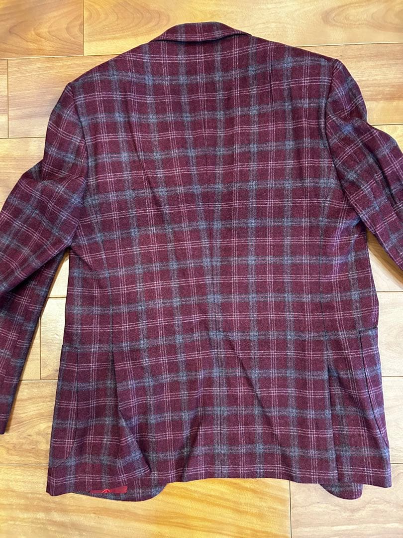 【新品未使用】ISAIA バーガンディチェックジャケット ウール混合