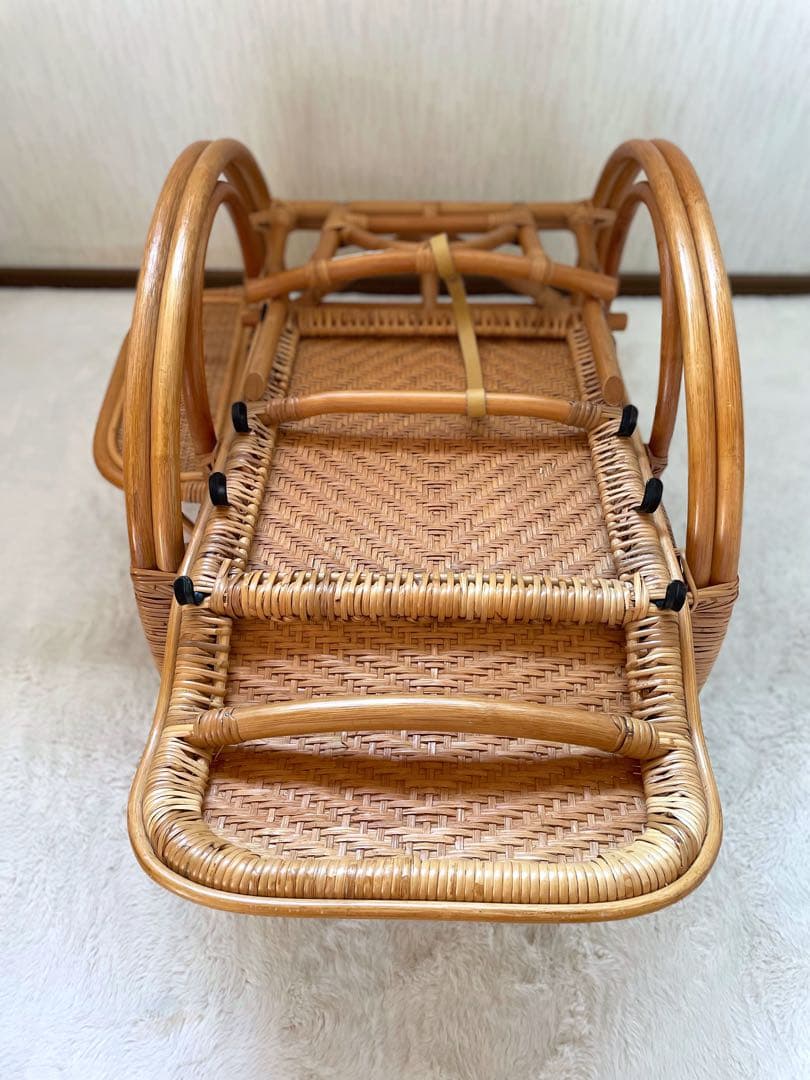 ꧁籐家具꧂ ラタン リクライニングチェア 籐　オットマン　折りたたみ