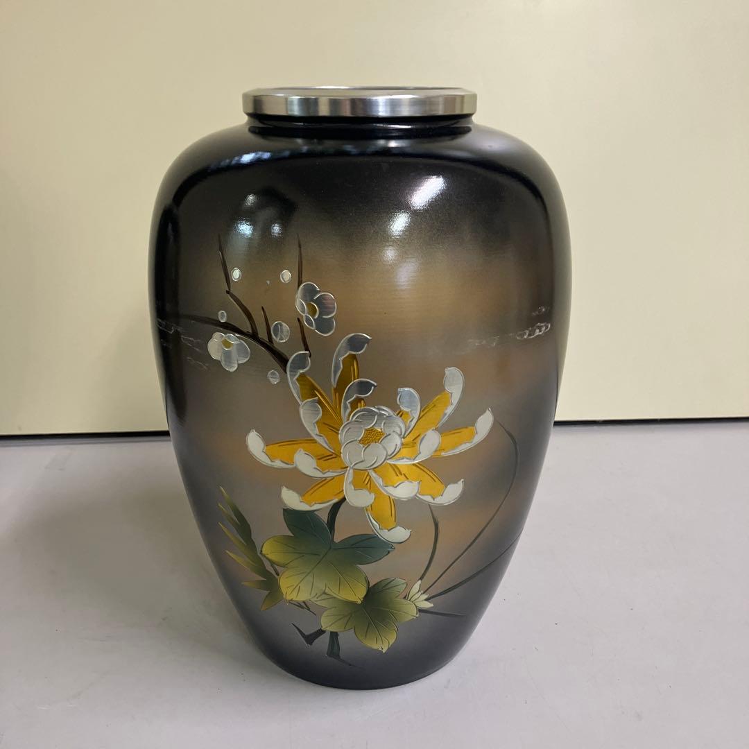 D壁 アルミ製 昭和レトロ 広口 骨董品 花瓶 花器 2つセット 外箱付き