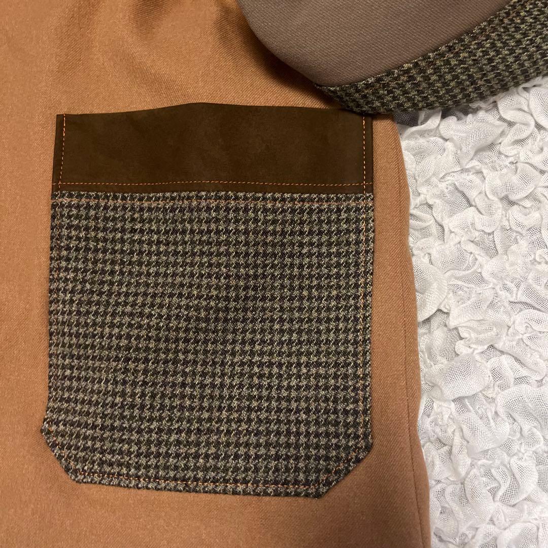 美品【ROSIER ロジエ】日本製 異素材MIX 切り替え コート フード 茶
