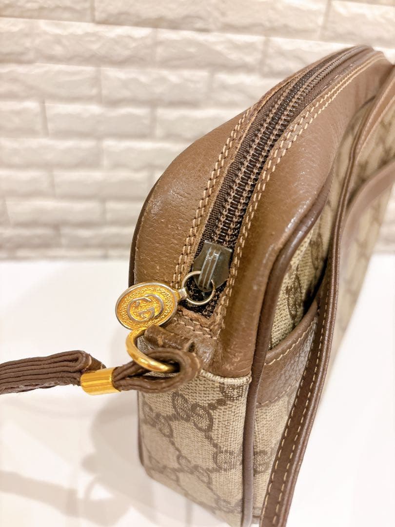 【美品】GUCCI オールドグッチ ショルダーバッグ　ブラウン ロゴ レザー