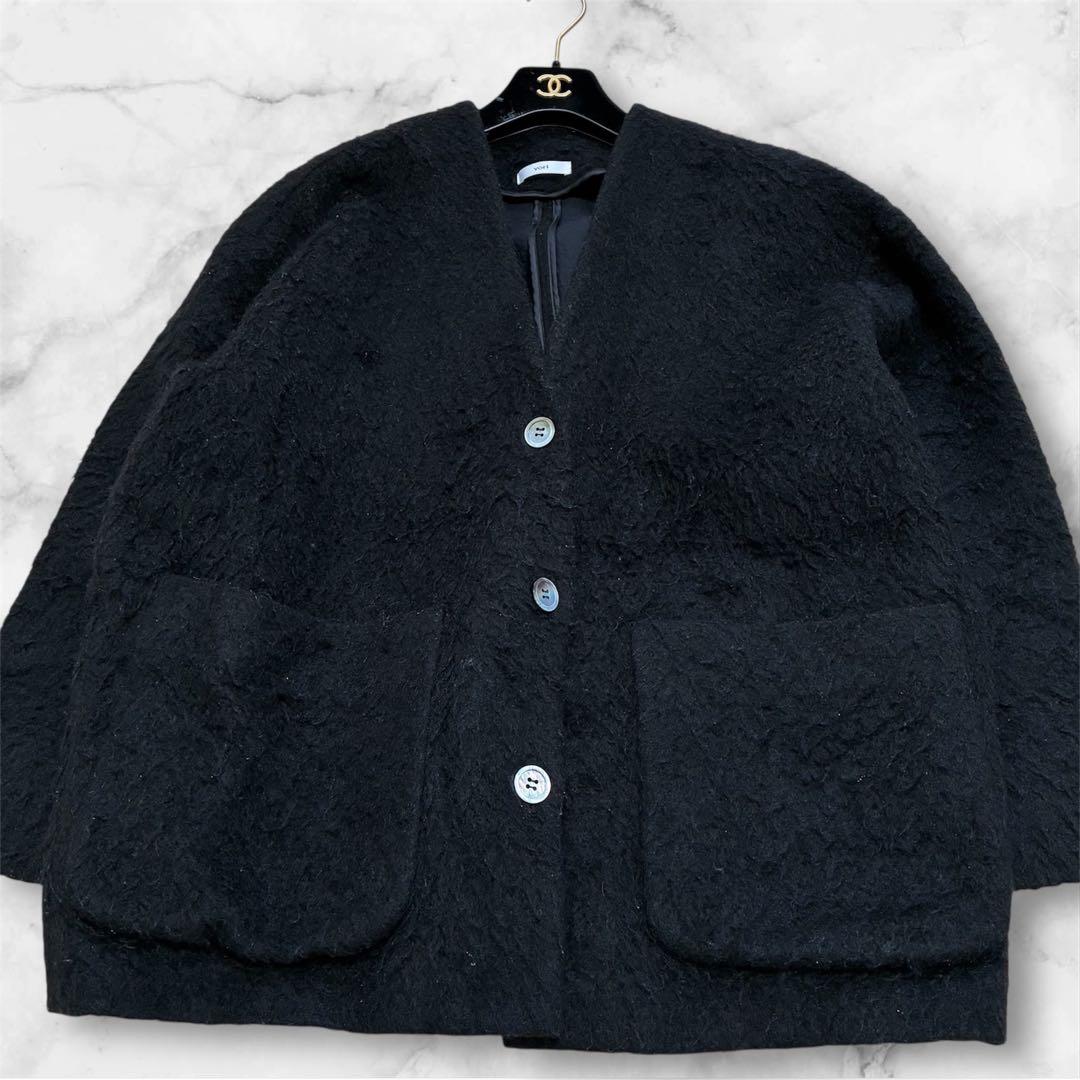 【大人気商品】yoriウール モヘア シャ ギージャケット カーディガン F 黒