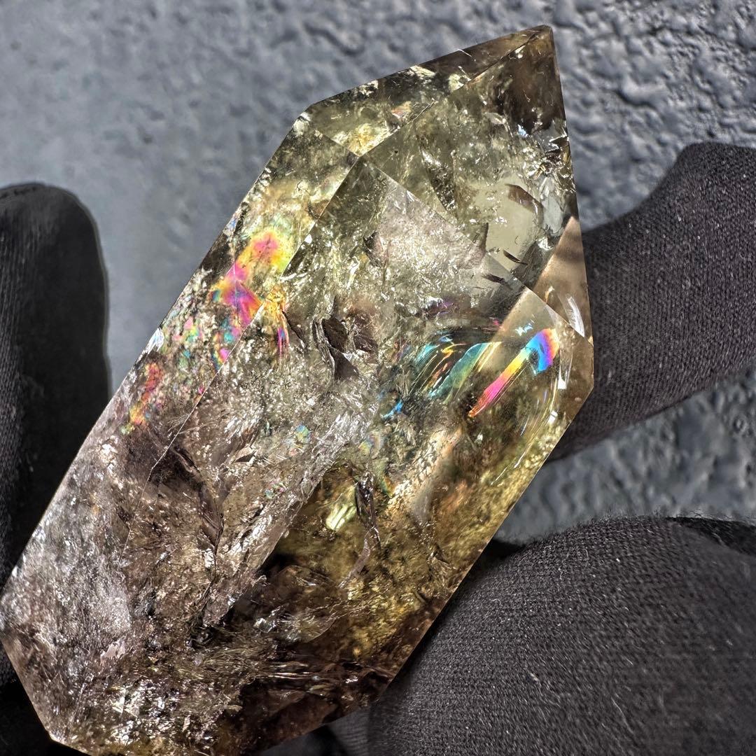 【開運 魔除】絶品❗️レインボー煙水晶スモーキーシトリン六角柱 超パワーA1509