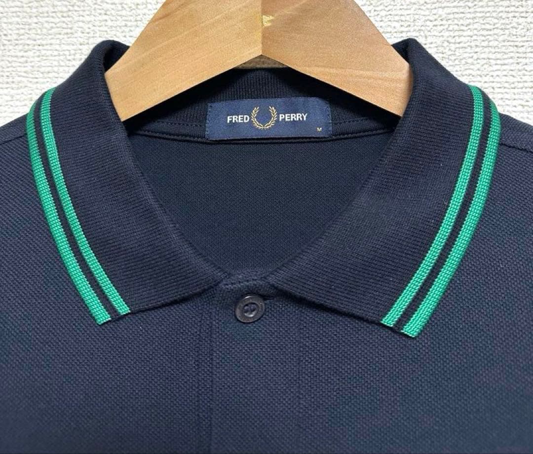 極美品 FREDPERRY フレッドペリー ネイビー 緑 ポロシャツ M 半袖