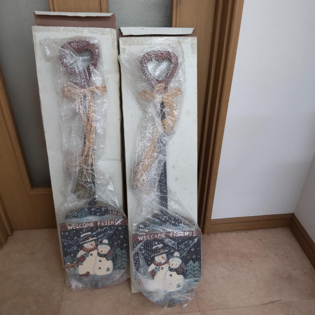 80cm+　クリスマス　重厚　木製スコップ　2点　スノーマン　カントリー　大きい