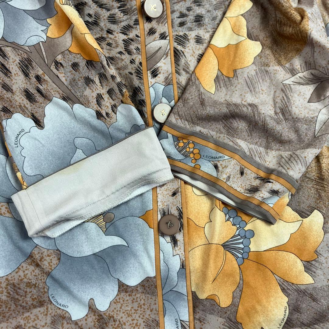 LEONARD レオナール 総柄カーディガン 42 大きいサイズ カンカン 花柄