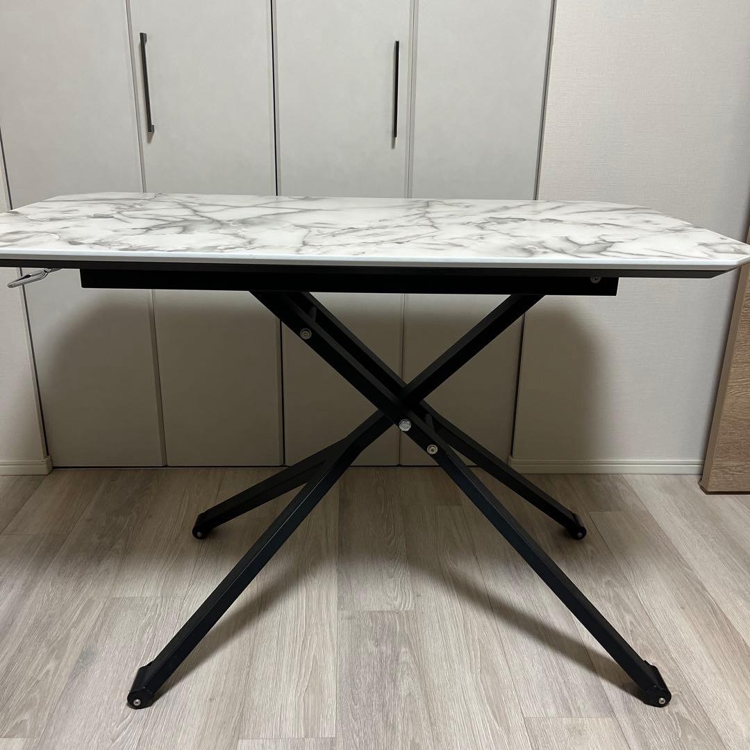大理石風　昇降式　リビングテーブル　ダイニングテーブル　ローテーブル