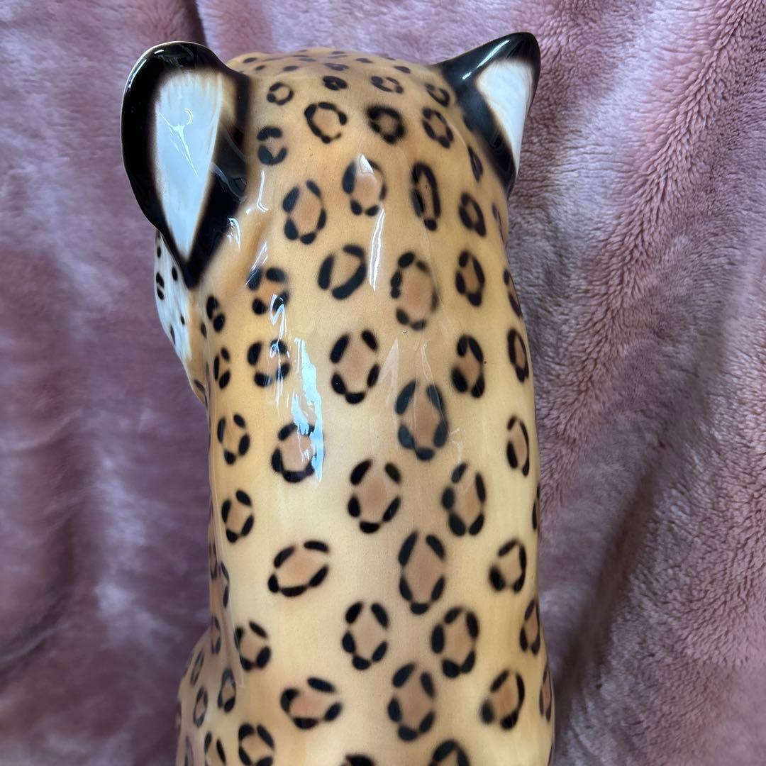 引取限定 ★ Ranzan 陶器 ヒョウ ジャガー 猫化 オブジェ インテリア