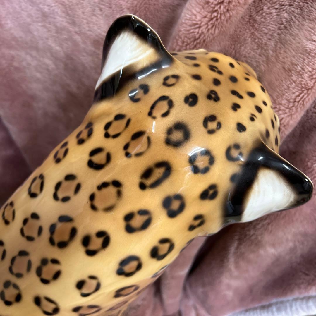 引取限定 ★ Ranzan 陶器 ヒョウ ジャガー 猫化 オブジェ インテリア