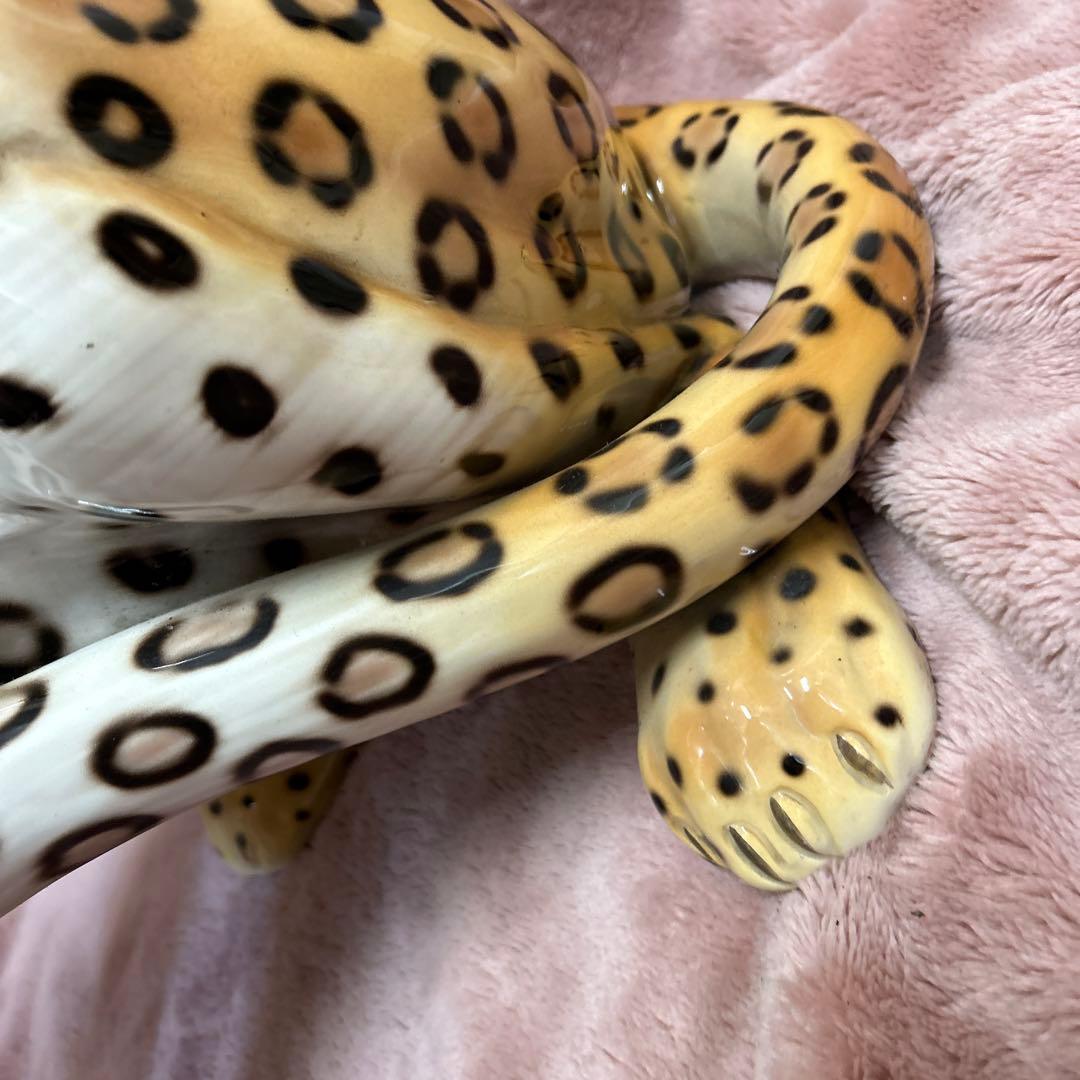 引取限定 ★ Ranzan 陶器 ヒョウ ジャガー 猫化 オブジェ インテリア